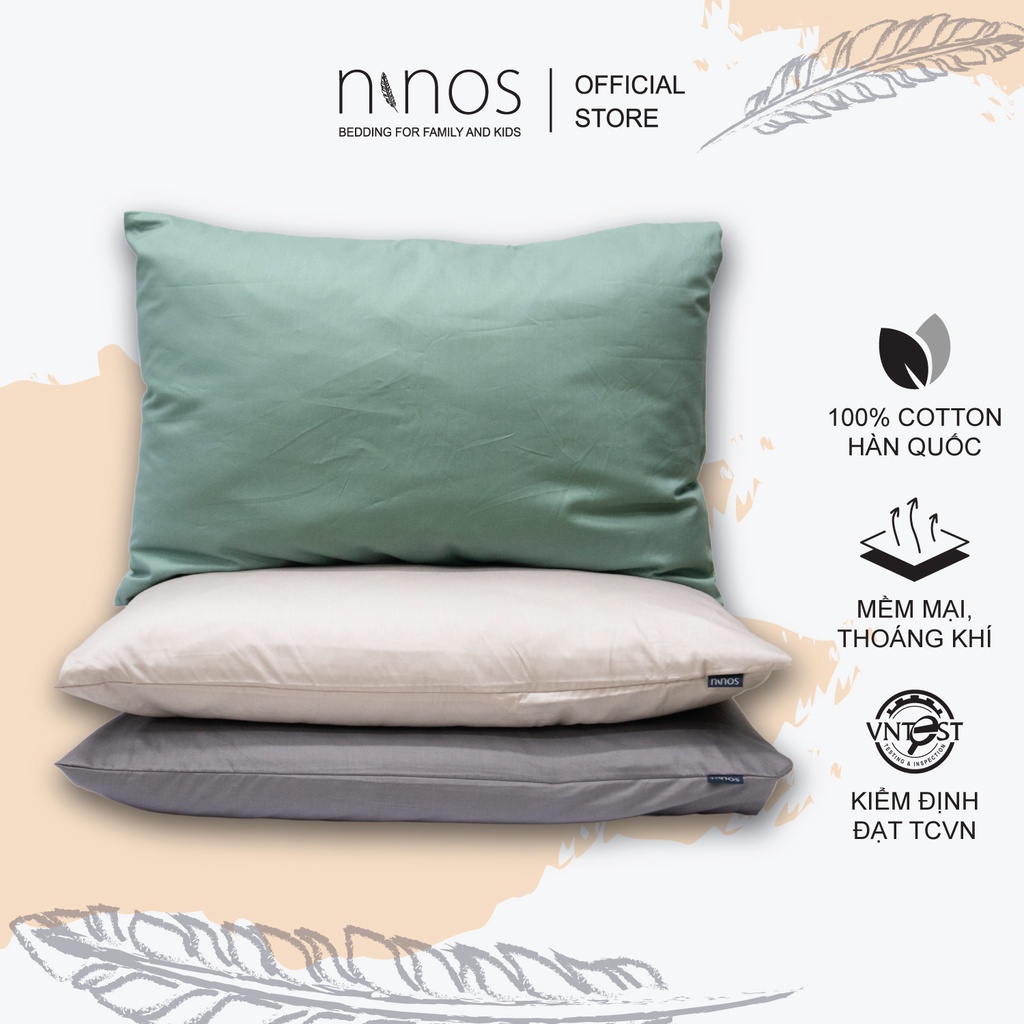 Vỏ gối nằm vải cotton Ninos 45x65 50x70 cm thoáng mát mềm mại xanh mint ghi sáng đậm