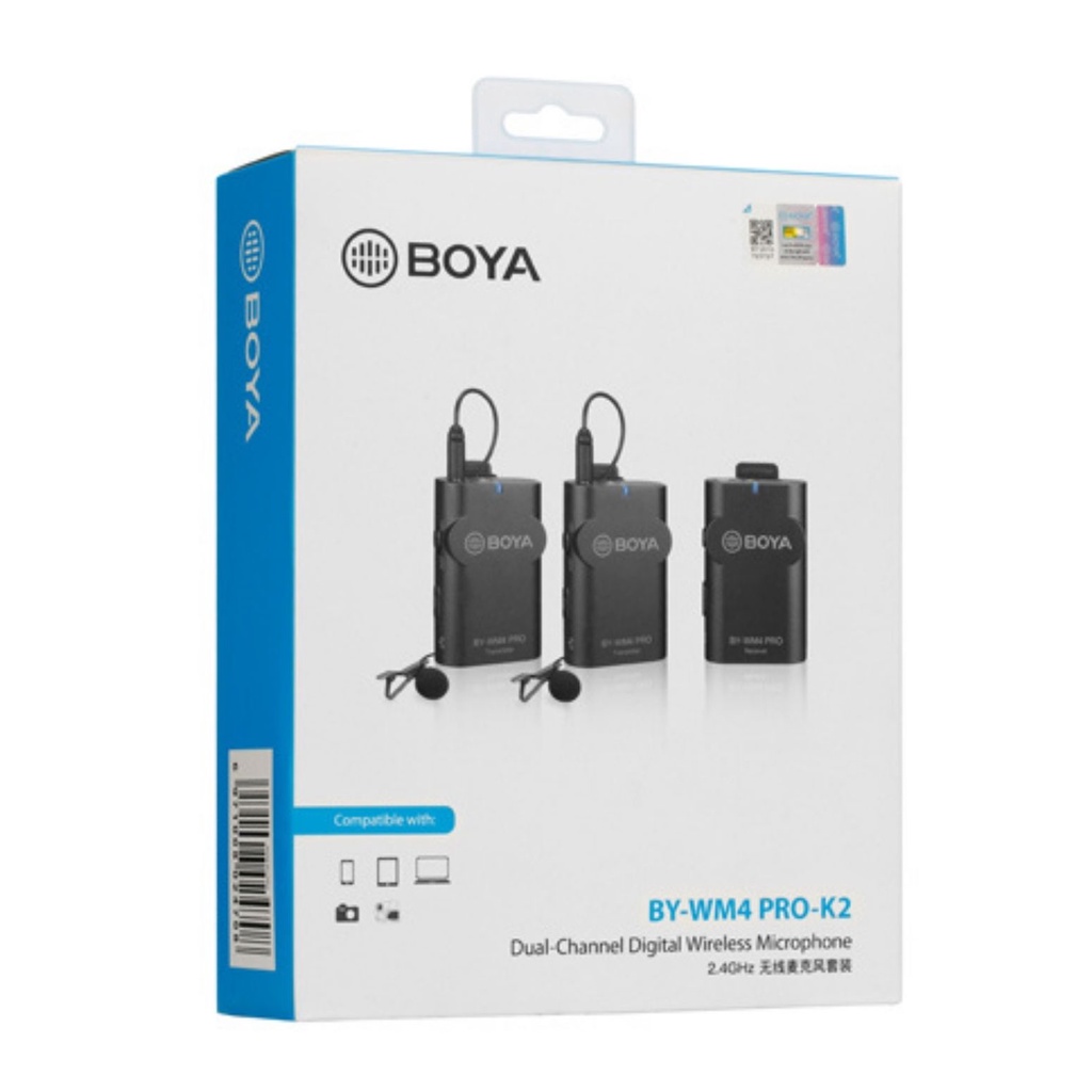 BOYA BY-WM4 PRO K2 - Mic thu âm không dây cổng 3.5mm | Thu cho 2 người | Dành cho Điện thoại &amp; Máy ảnh