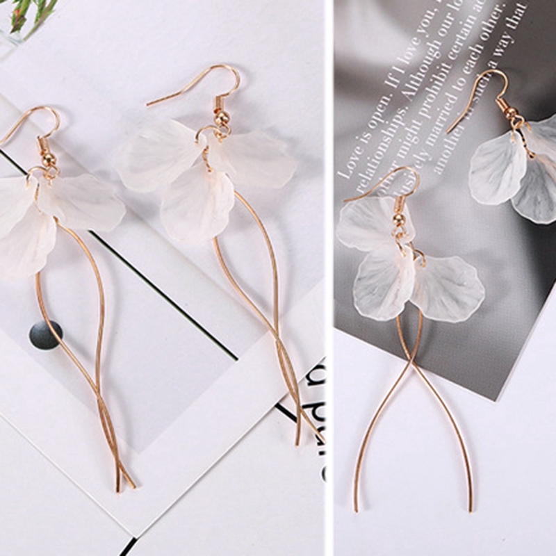 Đôi Bông Tai Dài Bằng Kim Loại Hình Cánh Hoa Thời Trang
