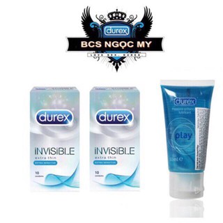 2 hộp durex invisible siêu mỏng + 1 chai gel durex play 50g