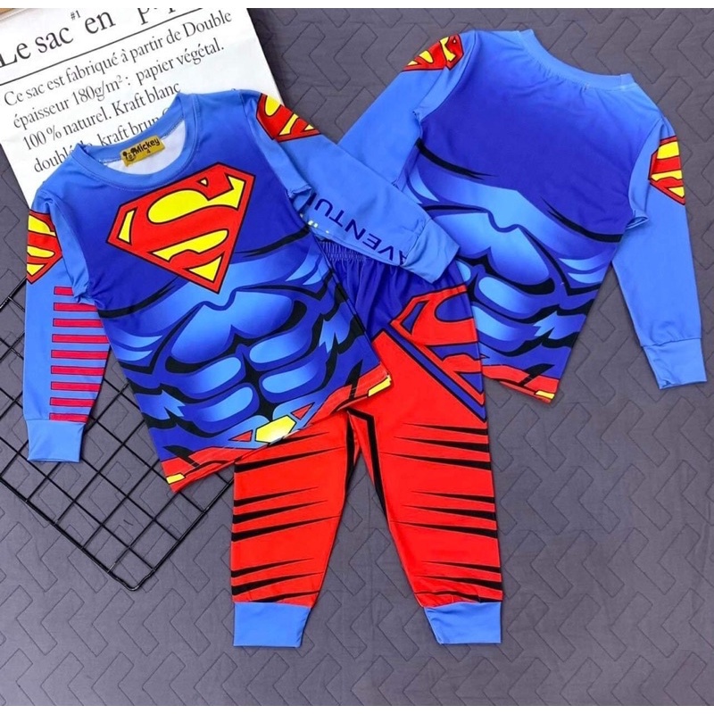 Bộ dài tay thun lạnh 100% in hình hoạt hình siêu đáng yêu cho bé size đại từ 23 đến 40kg - pikakids