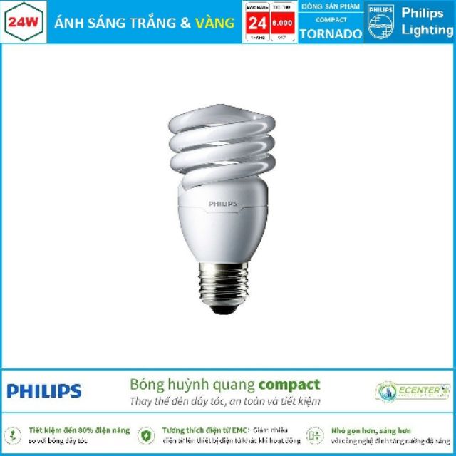 Đèn Compact Philips Tornado 24W CDL E27 ( Ánh sáng Trắng + Vàng )