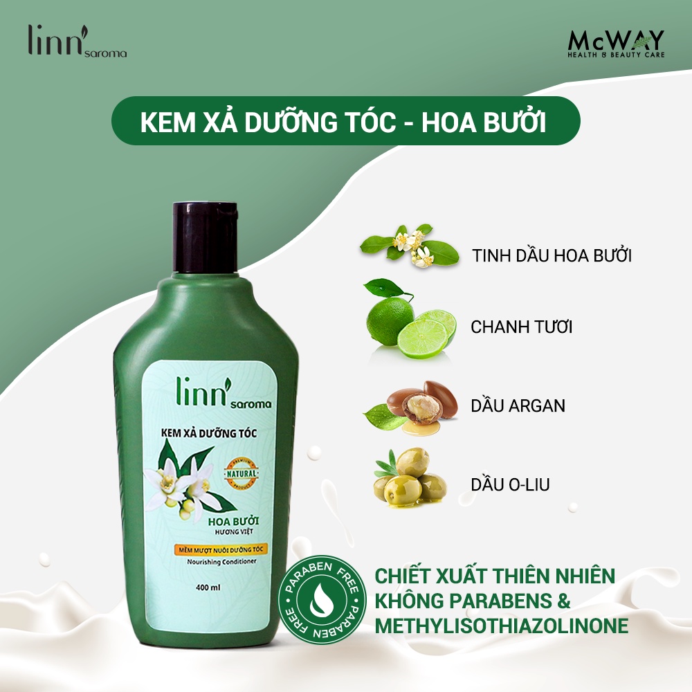 Linn'saroma - Kem xả dưỡng tóc Hoa Bưởi - Dưỡng tóc suôn mượt 400ml