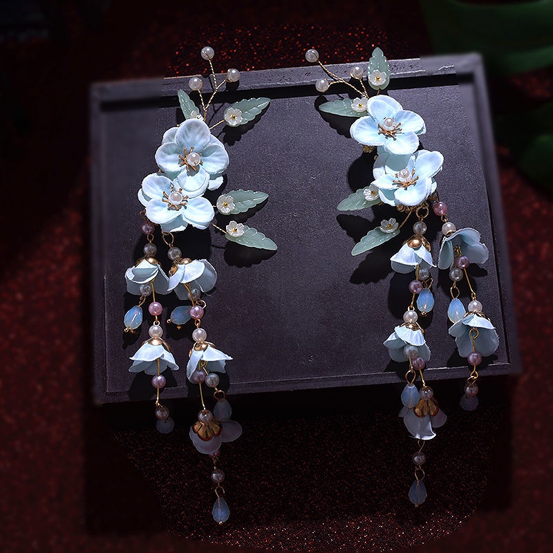 Kẹp tóc phong cách cổ trang Hán phục xuân hè hình hoa đào lủng lẳng dễ thương phụ kiện cho nữ