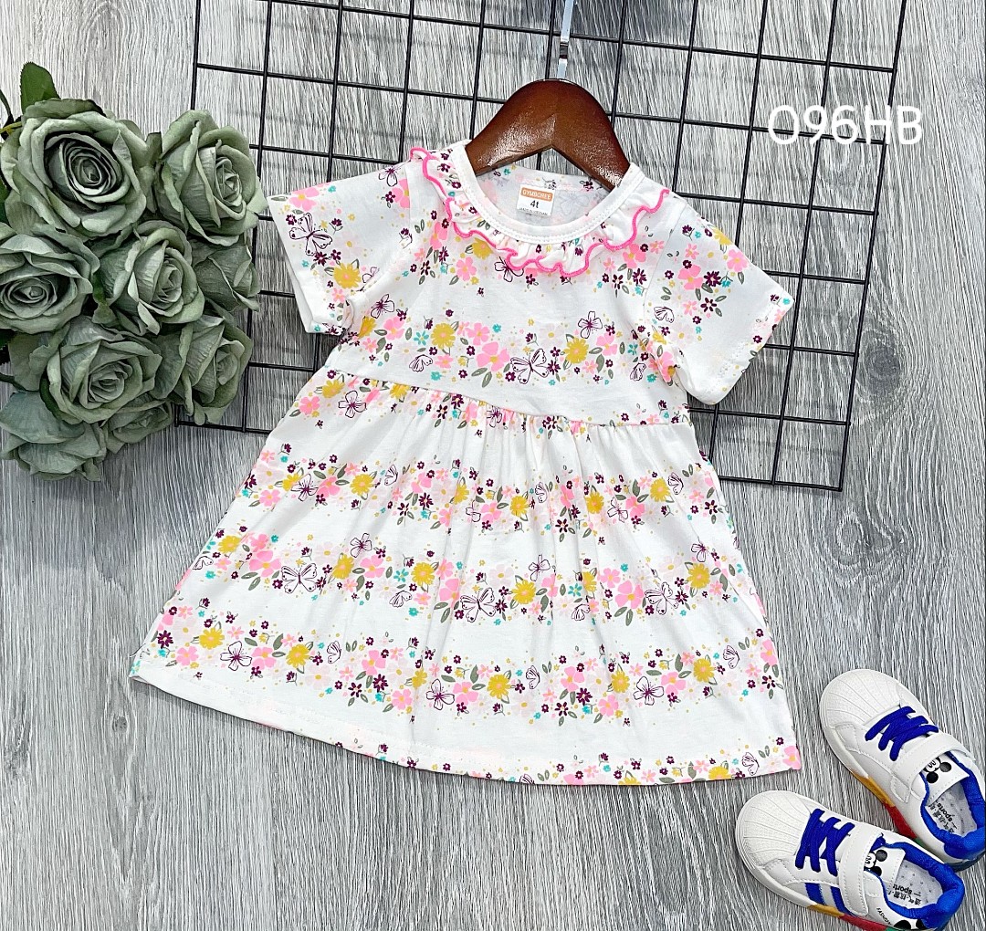 Váy bé gái đầm bé gái cổ bèo dáng babydoll chất cotton VNXK siêu đẹp 096