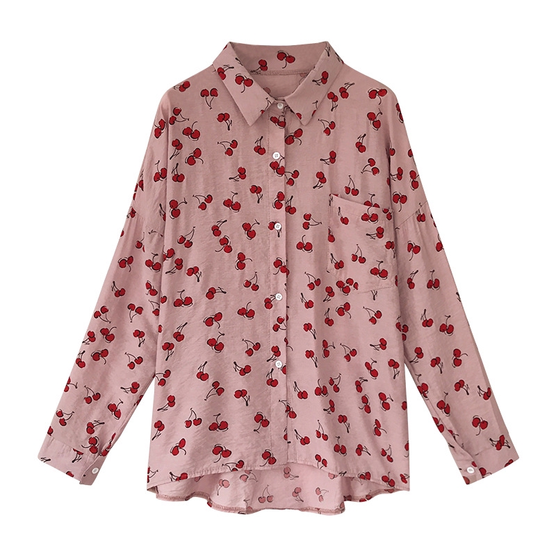 Thời Trang Nữ Áo,Phiên bản Hàn Quốc của cherry đẹp áo in,kích thước M-4XL,Polyester 【lyfs】