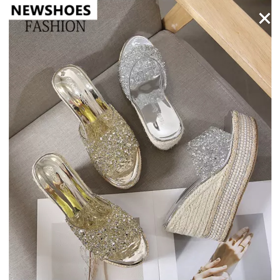 DÉP PHA LÊ NỮ ĐẾ CAO 10CM, MÀU VÀNG, THỜI TRANG NỮ.SIZE:39//T15