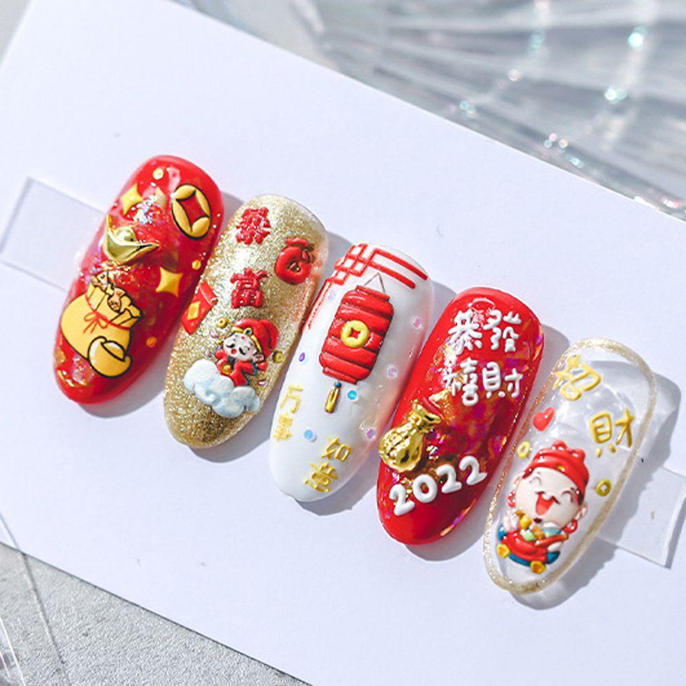 Miếng Dán Trang Trí Móng Tay Họa Tiết Hoạt Hình 5D Phong Cách Trung Hoa Độc Đáo DIY