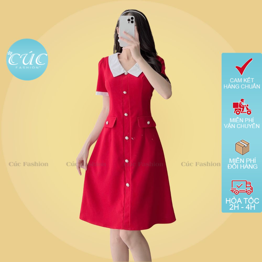 Đầm nữ Cúc Fashion babydoll đẹp vải chất lụa cao cấp trắng nữ nhiều màu đi dự tiệc váy liền thân cổ trắng cúc ngọc vx695