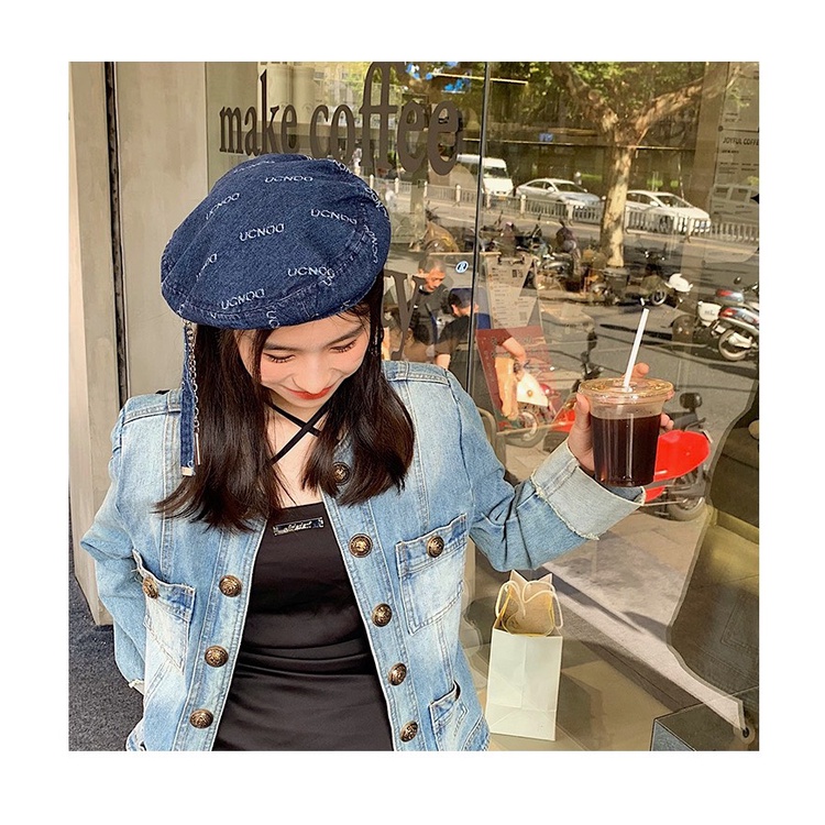 [Mã FAMARAL1 giảm 10K đơn 50K](Hot Tik Tok)Mũ nồi denim dây xích có thể tháo rời phong cách hàn quốc
