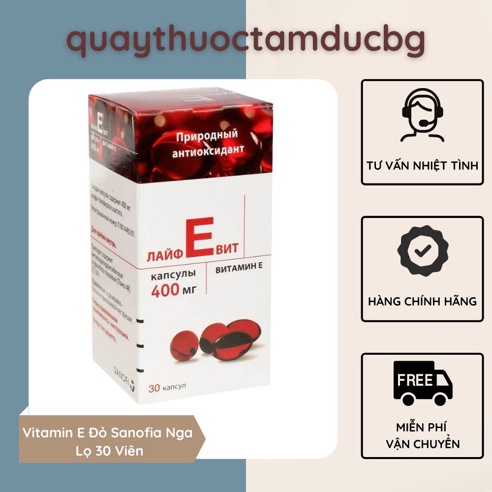 Vitamin E Đỏ Sanofia Nga Hàm Lượng 400mg Chính Hãng Lọ Thủy Tinh 30 Viên