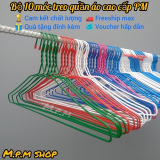 Móc áo cao cấp PM - loại mỏng 10 cái/set  [ẢNH SHOP TỰ CHỤP] Móc áo thép phủ nhựa PP chống ăn mòn.