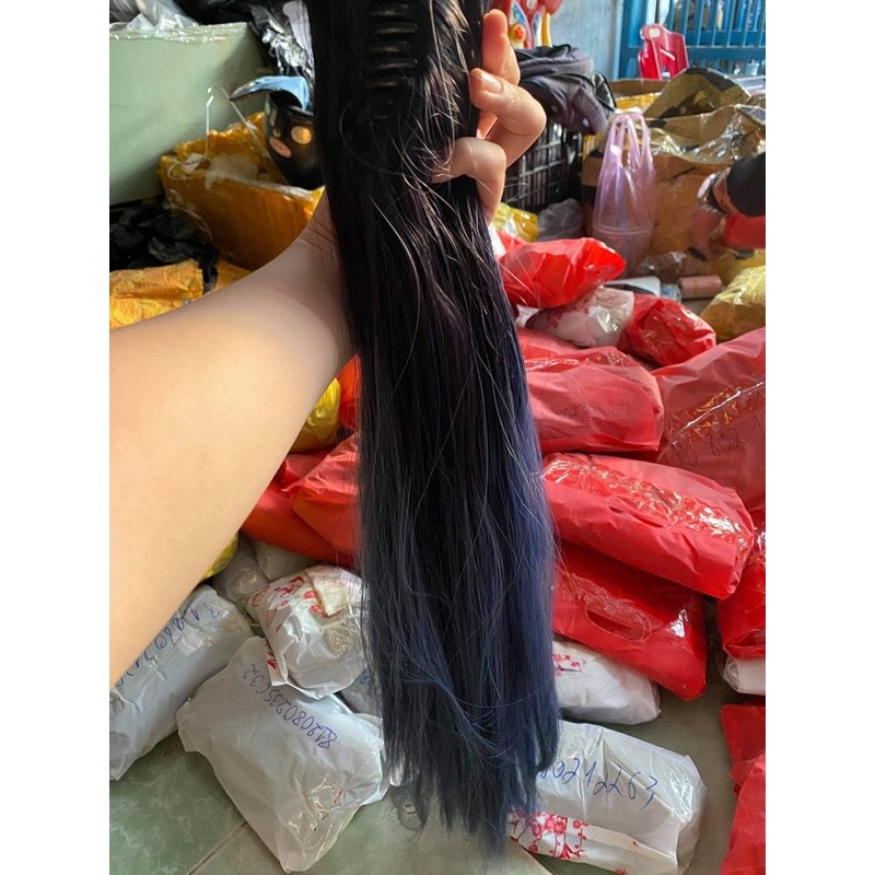 tóc giả ngoặm thẳng đen xanh