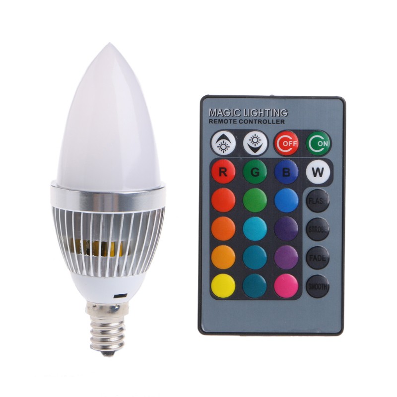 Bóng đèn LED E12 3W RGB 15 màu đổi màu điều khiển từ xa