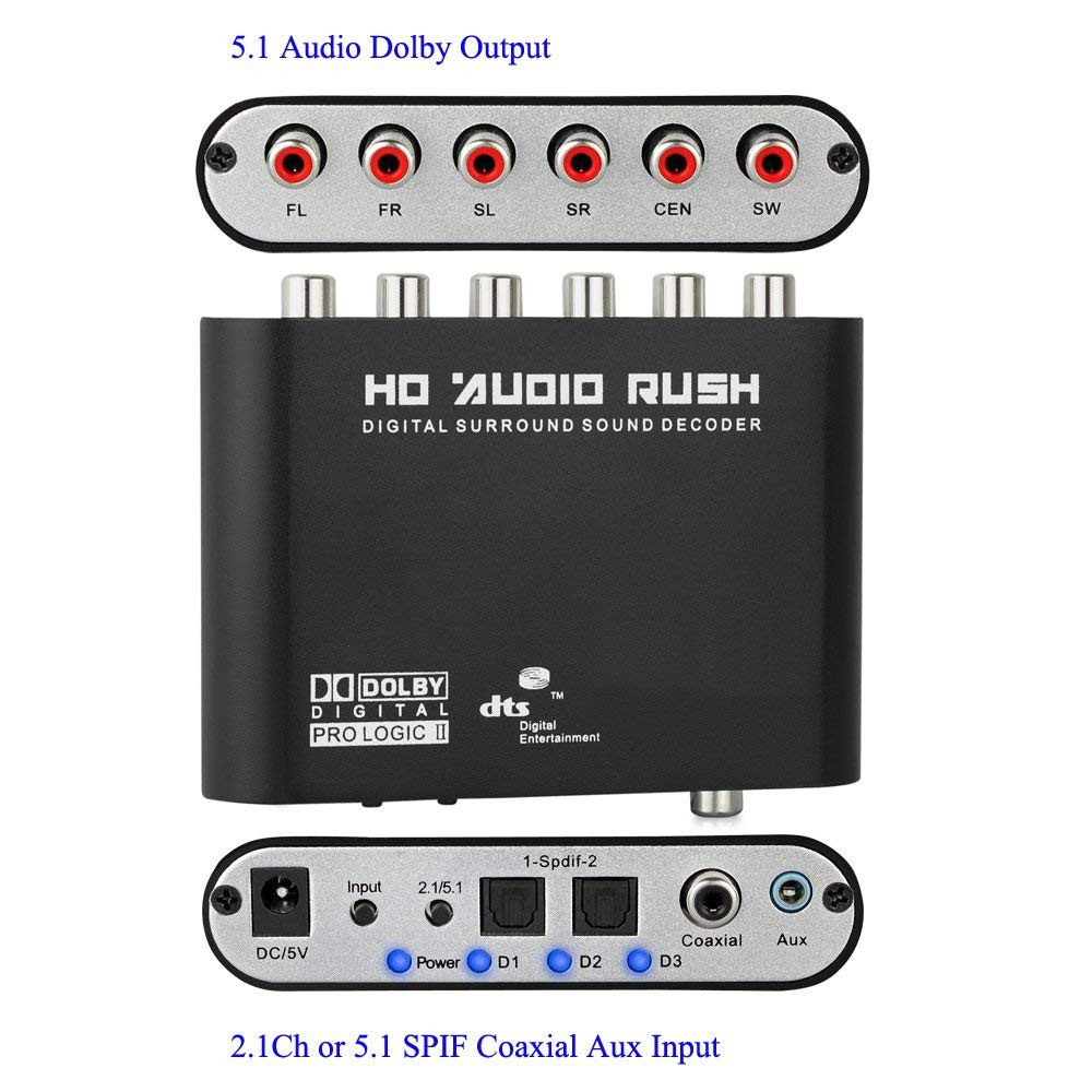Bộ Giải Mã Âm Thanh Kỹ Thuật Số 5.1ch hd Audiorush spdif coaxial Sang rca dts ac3