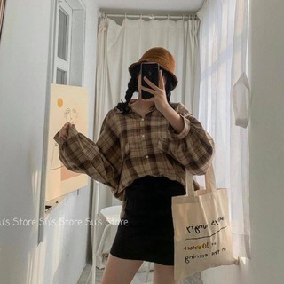 ÁO SƠ MI NỮ KIỂU DÁNG ÁO SƠ MI KẺ CARO CÓ TÚI TRƯỚC