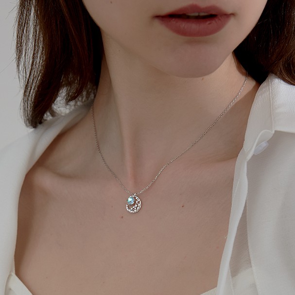Dây chuyền vòng cổ nữ bạc s925 trăng khuyết pha lê và đá moonstone đổi màu Cá jewelry DC7