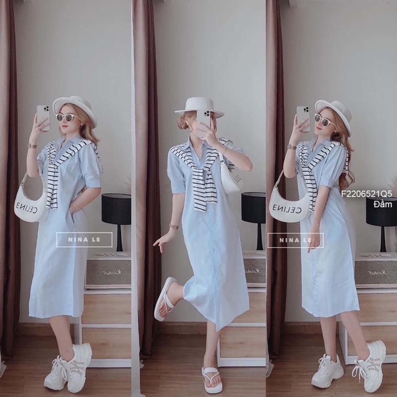 Đầm sơ mi kèm khăn sọc