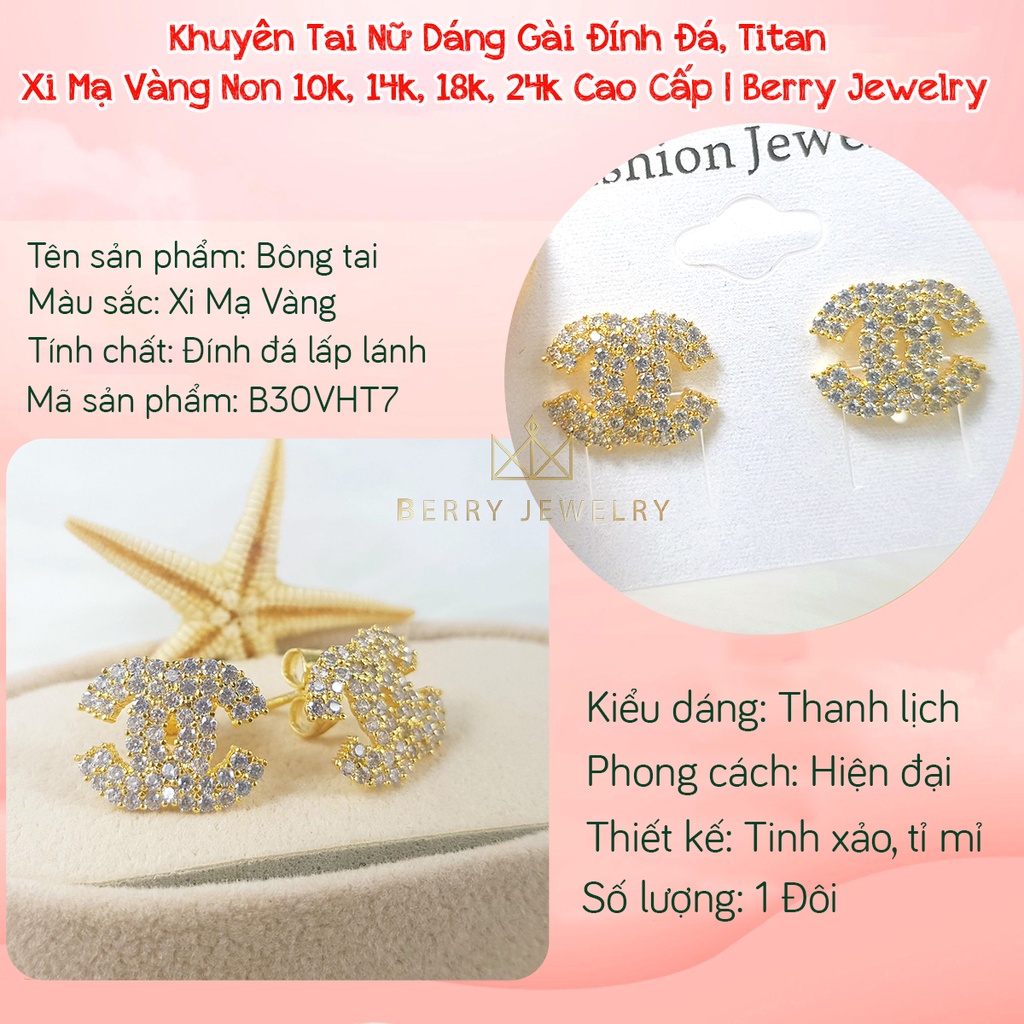Bông Tai Nữ Chữ X Đính Đá Viền, Khuyên Tai Dạng Nút Gài Cao Cấp Berry Jewelry B30VHT7
