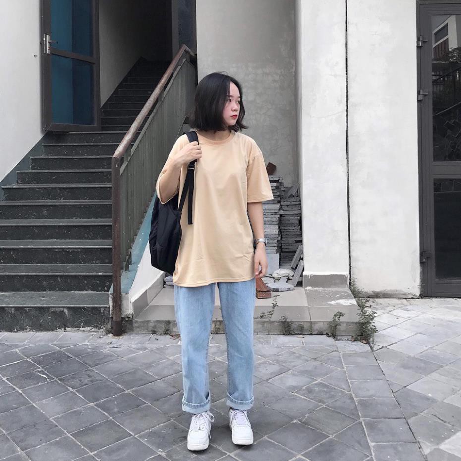 Áo phông kem trơn form rộng tay lỡ - áo over màu be - vani tee New