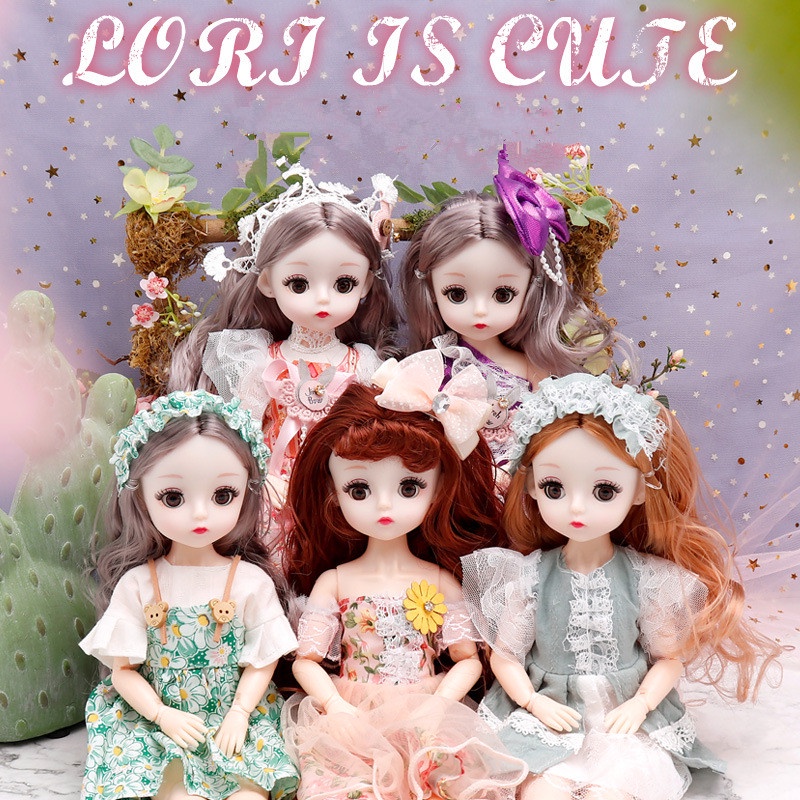 Búp Bê 30cm 23 Khớp Mắt 4D Nhắm Mở Váy Hoa Xinh Xắn