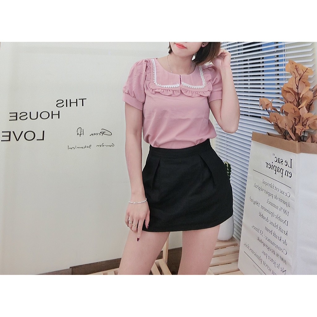 Áo tay cộc cổ thủy thủ đính dây ngọc, vải thô đẹp mềm mát | BigBuy360 - bigbuy360.vn