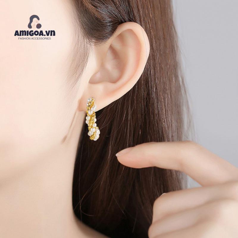 Bộ 5 Đôi Khuyên Tai Kim Loại Đính Ngọc Trai Đơn Giản