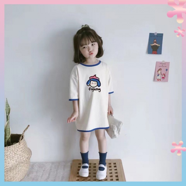 ✨Đầm Thun Tay Ngắn Dáng Rộng Màu Trơn Dễ Thương Thời Trang Mùa Hè Cho Bé Gái
