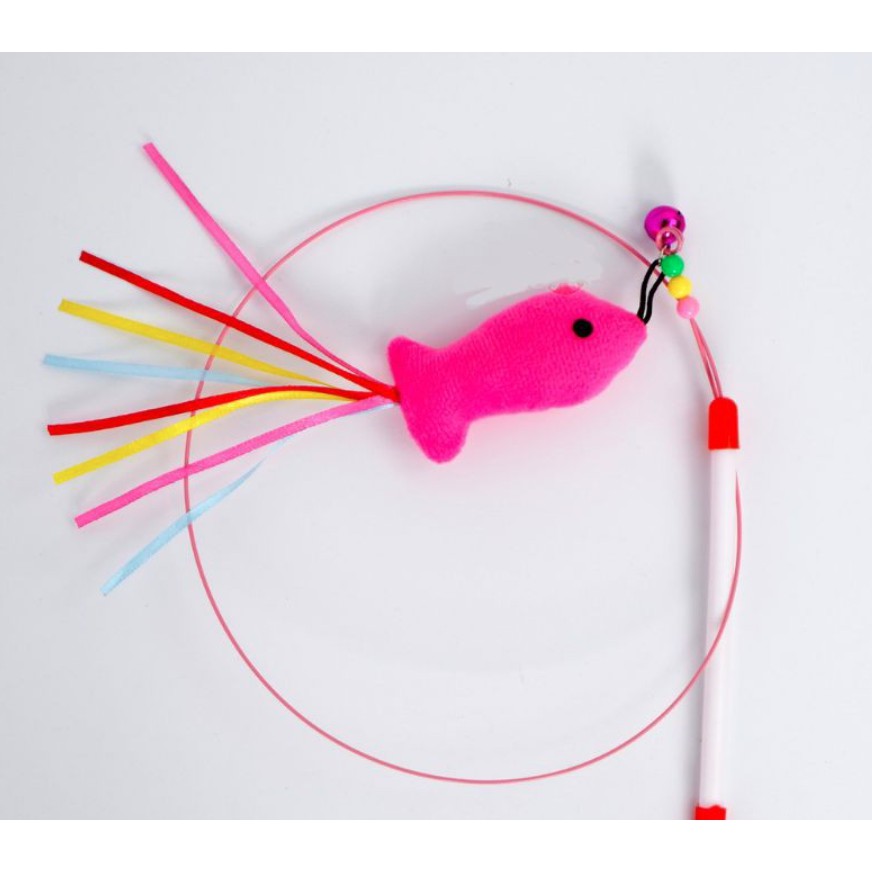 Cần câu mèo dây thép hình con cá đồ chơi bằng bông xinh xắn cho thú cưng