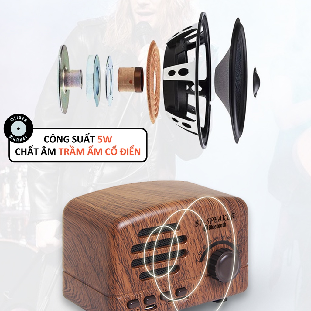 Loa Bluetooth Mini OLIVER BT01 Đồ Decor Bàn Học Trang Trí Phòng Ngủ Vân Gỗ Cổ Điển Loa Laptop Retro Vintage Làm Quà Tặng