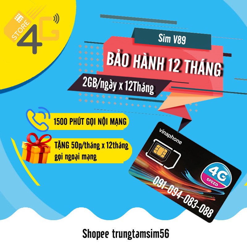 Sim Vina VD149, VD89(D60G), F-HAPPY, D500 12 Tháng Miễn Phí 720GB Data 4G và Gọi Điện Miễn Phí , Bảo Hành 12 Tháng