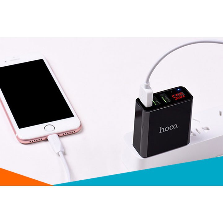 [CHÍNH HÃNG] Cóc Sạc 3 Cổng USB Hoco C15 có màn hình LCD hiển thị điện áp - Hàng Chính Hãng