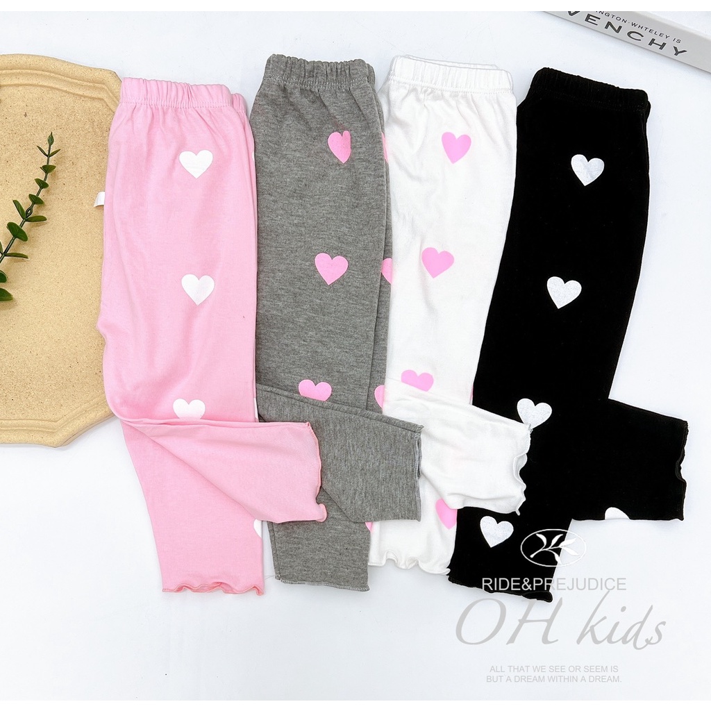Quần legging cho bé gái, quần legging chất cotton họa tiết tim in tràn cho bé