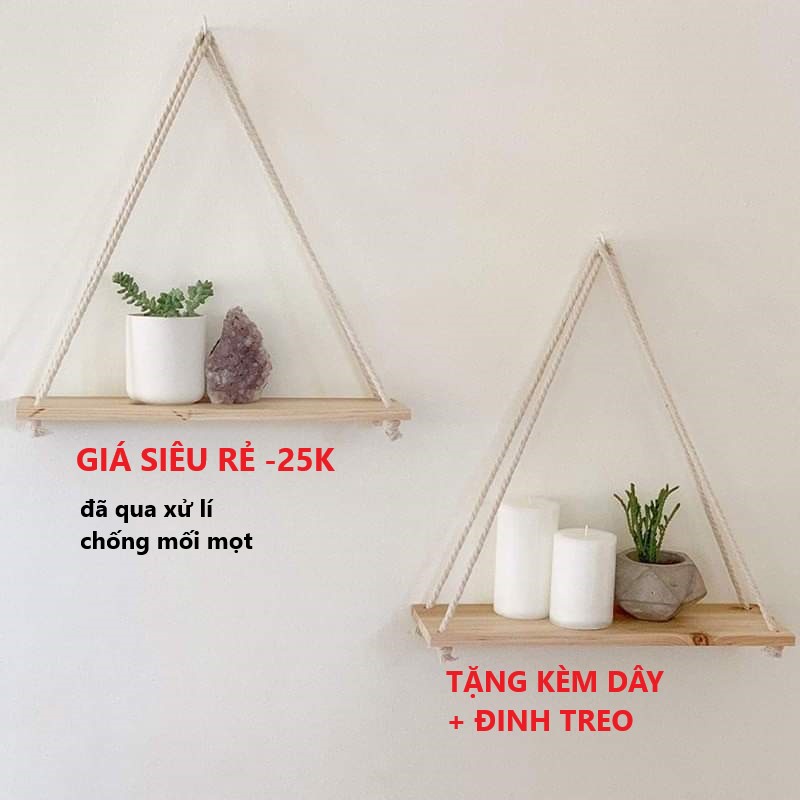 Kệ để đồ bằng gỗ decor tặng kèm dây thừng và đinh treo tường