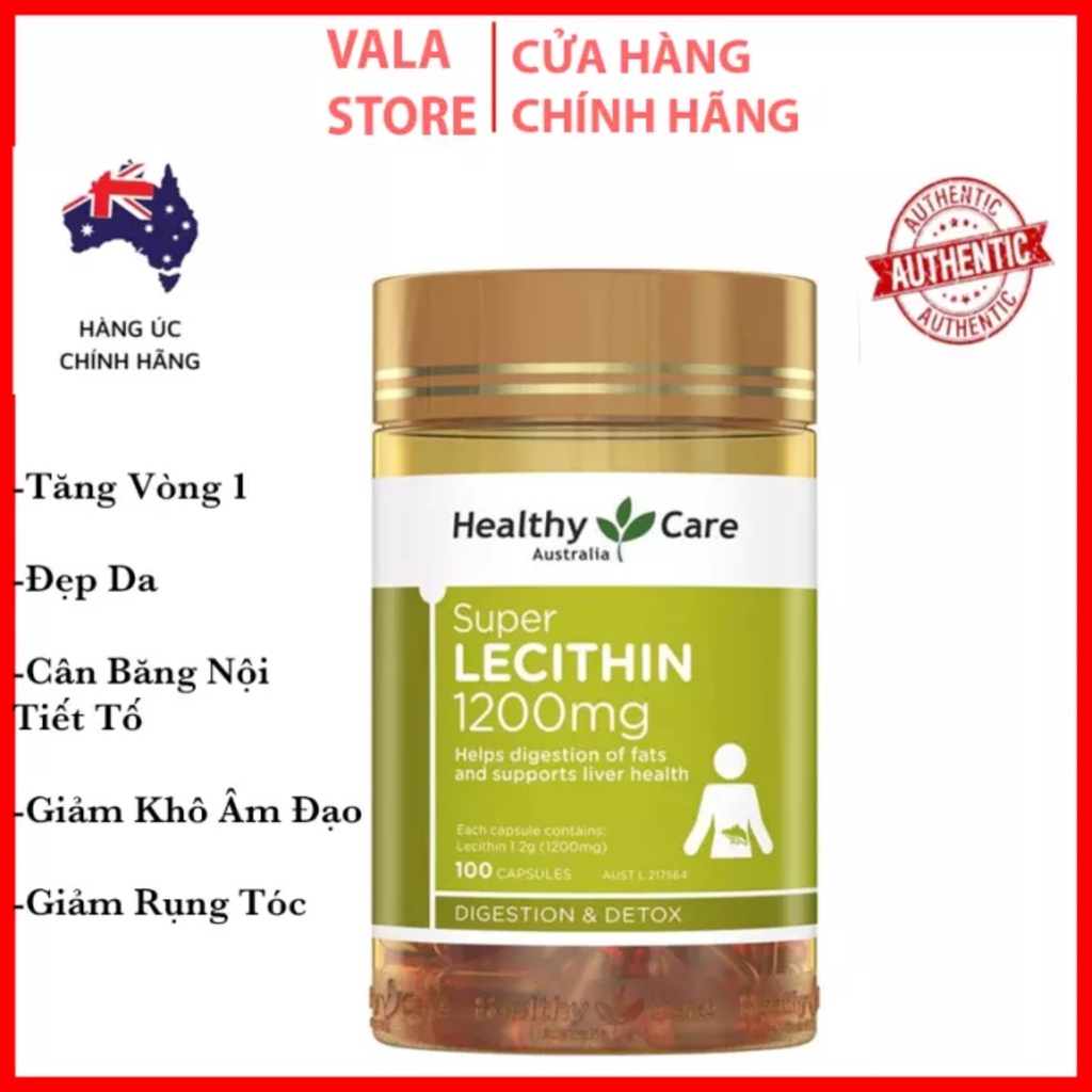 Viên uống Mầm Đậu nành Healthy Care Super Lecithin Tăng vòng một, Đẹp da cân bằng nội tiếp tố 1 hộp 100v