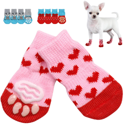 4 cái / bộ Dễ thương Con chó con Chó đan Vớ Con chó nhỏ Bông chống trượt Giày mèo cho mùa thu đông trong nhà Mang giày trượt trên bàn chân
