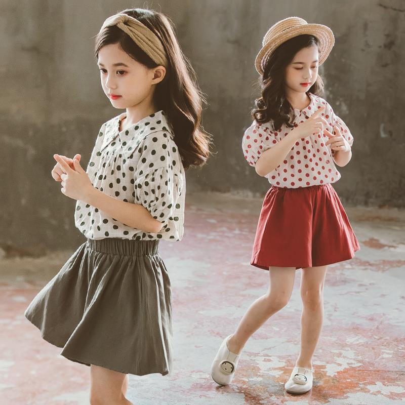 Set Đồ Mùa Hè Gồm 2 Món Gồm Áo Cotton Chấm Bi Tay Ngắn + Quần Short Cho Bé Gái Từ 3 Đến 4 Đến 5-6 Đến 7 Đến 8 Đến 9-10 - 11-12 Tuổi