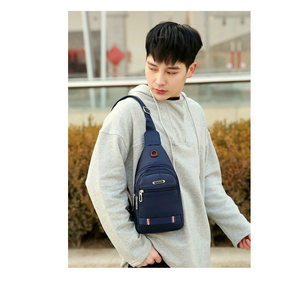 Túi đeo chéo nam vải canvas chống nước 3 ngăn phong cách Hàn Quốc