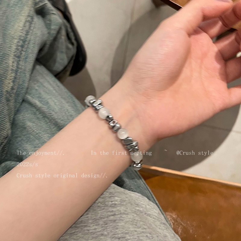 Vòng Tay Titan Đính Đá Opal Phong Cách Hip Hop