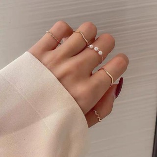 Set nhẫn 5 món đính 3 hạt nhân Tạo Hợp Thời Trang Cho Nữ thơi trang Hàn Quốc