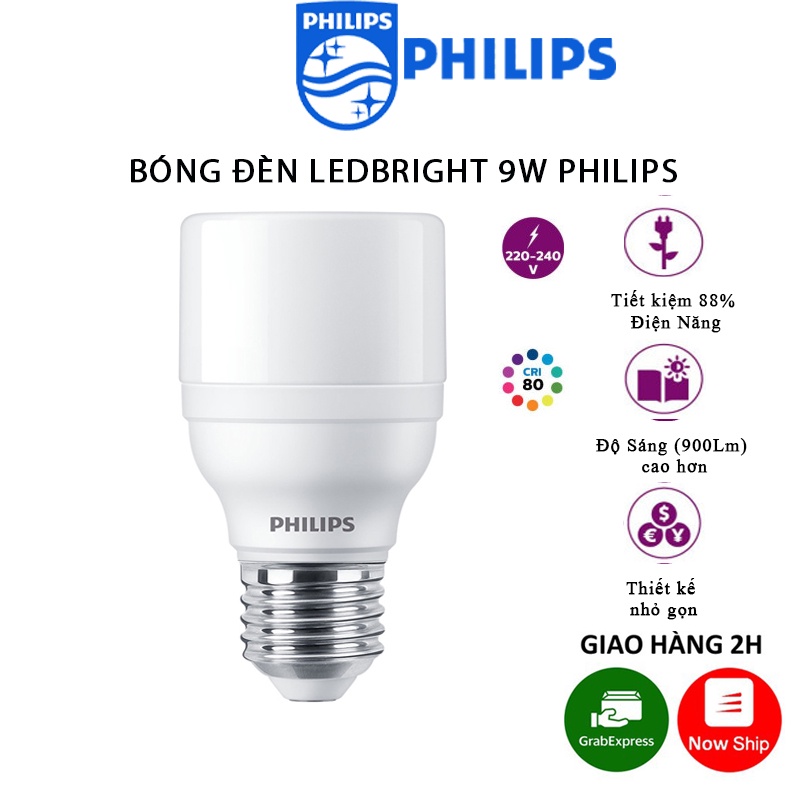 Bóng Đèn LEDBright PHILIPS 9W Lumen 900 E27 Ánh Sáng Trắng/Vàng Bảo Hành 2 Năm (1 Đổi 1)