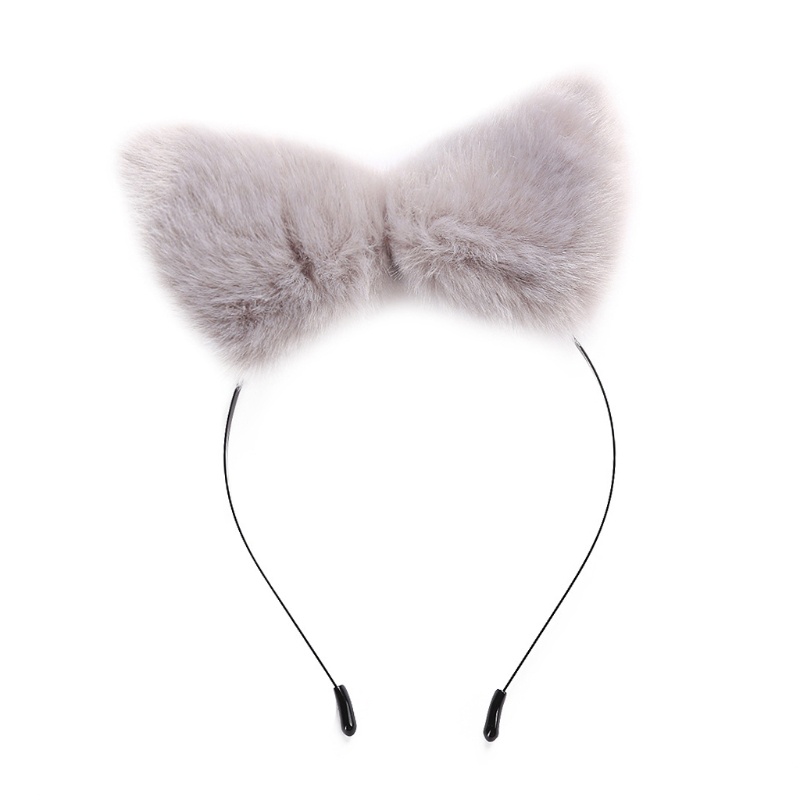 Băng Đô Tai Mèo Bằng Lông Giả Màu Trơn Họa Tiết Da Báo Phong Cách Lolita