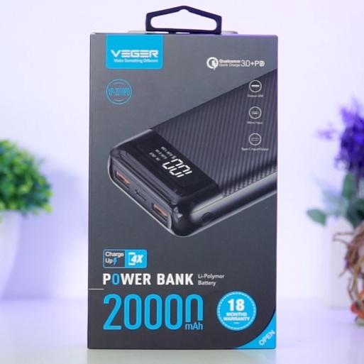 Sạc dự phòng Veger VP-2019 PD, QC3.0 20000mAh, sạc dự phòng chính hãng, bảo hành 12 tháng