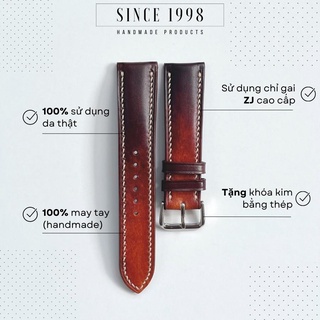  Dây Đồng Hồ Da Bò SINCE 1998 Khâu Tay Thủ Công Chống Nước Màu Chuyển Sắc 19mm 20mm 21mm 22mm 24mm 