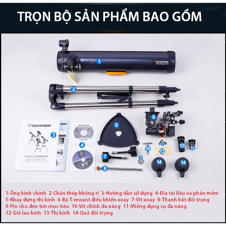 Kính thiên văn phản xạ Mỹ Celestron 76EQ chính hãng