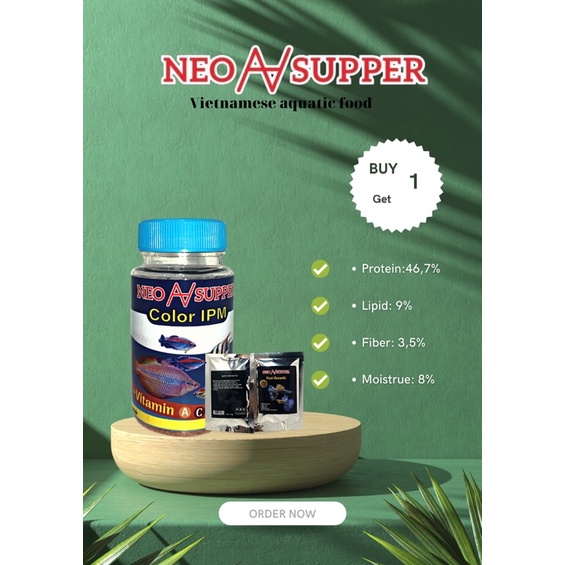 Cám cá cảnh Color ipm 50g (mua 1 tặng 1) hỗ trợ lên màu cho các loài cá cầu vồng bảy màu đẹp