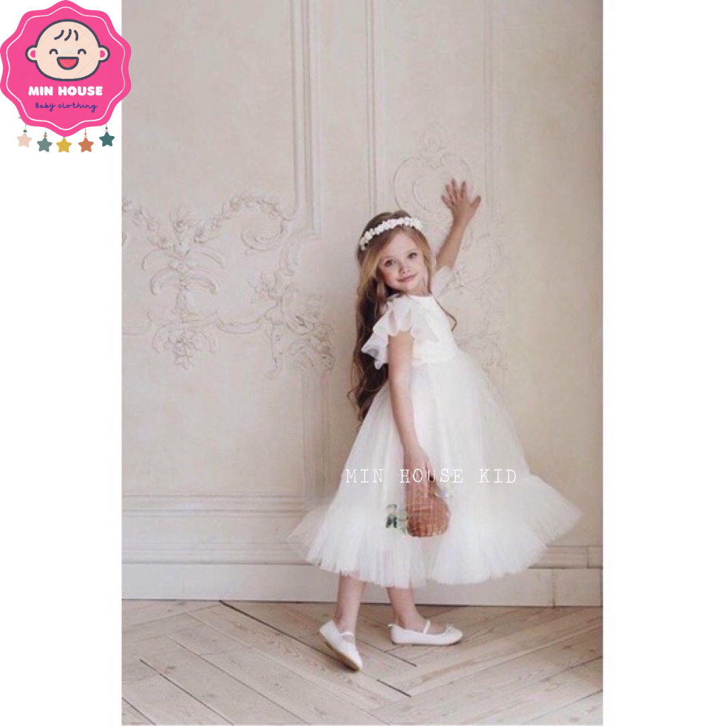 Đầm váy xoè tầng công chúa tiểu thư 👸🏼 hàng THIẾT KẾ dự tiệc xanh tay cánh tiên cho bé gái