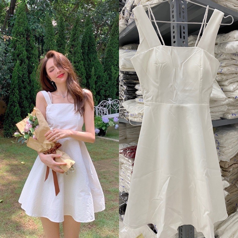 Đâm thiết kế Đầm trắng dạo phố cột nơ lưng,đầm nữ, váy nữ | BigBuy360 - bigbuy360.vn