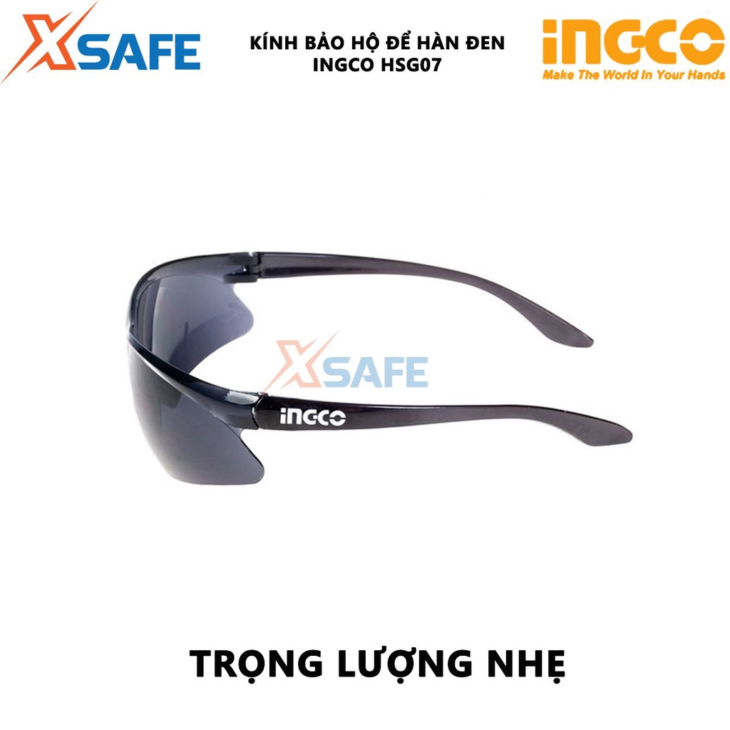 Kính hàn bảo hộ INGCO HSG07 Kính bảo hộ an toàn chất liệu PC, màu tối, bảo vệ mắt tránh mặt trời, tia sáng hàn