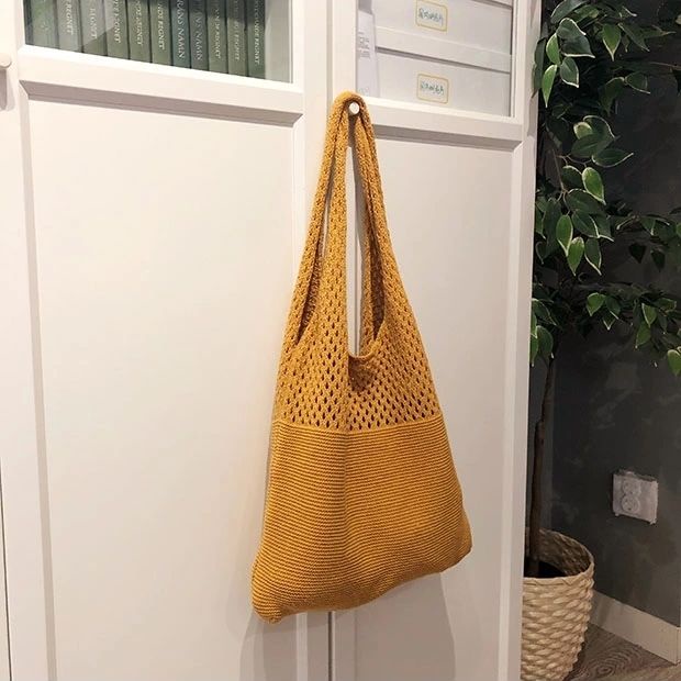 Túi đeo vai dệt kim đục lỗ phong cách retro thời trang nữ Hàn Quốc